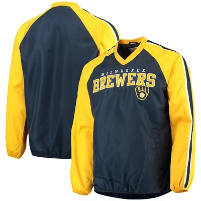 Men's G-III Sports by Carl Banks Navy/Gold Milwaukee Brewers Kickoff Raglan V-Neck Pullover Jacket