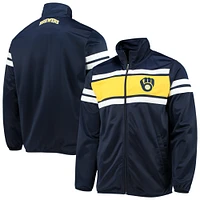 Veste de survêtement entièrement zippée pour homme G-III Sports by Carl Banks Marine/Or Milwaukee Brewers Power Pitcher