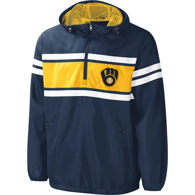 Men's G-III Sports by Carl Banks Navy Milwaukee Brewers Game Score Quarter-Zip Windbreaker