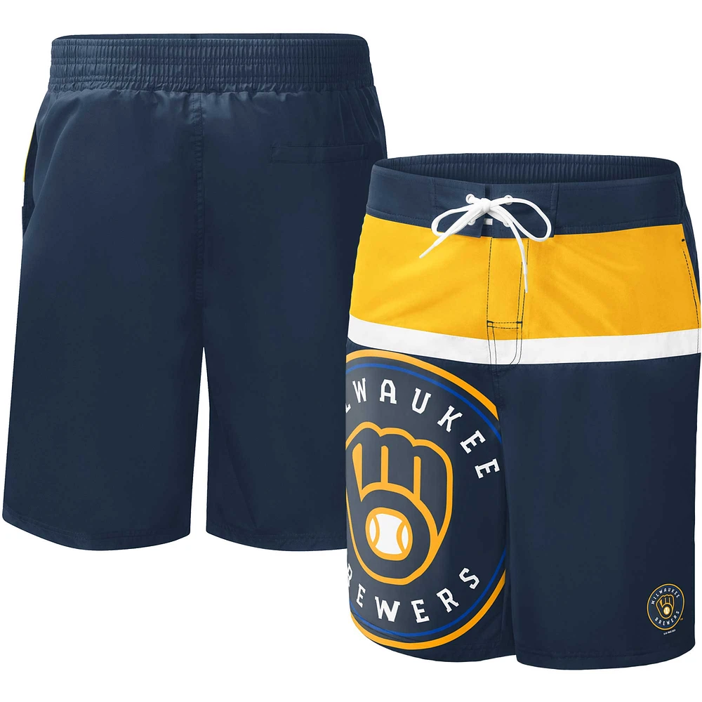 Men's G-III Sports by Carl Banks Navy Milwaukee Brewers Sea Wind Swim Shorts