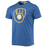 Men's Homage Royal Milwaukee Brewers Hand-Drawn Logo Tri-Blend T-Shirt