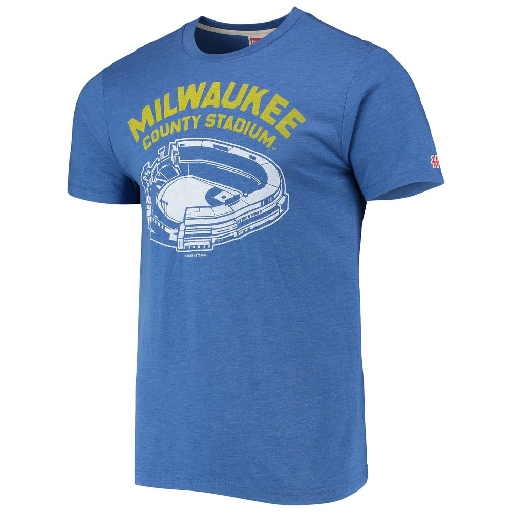 Men's Homage Royal Milwaukee Brewers County Stadium Tri-Blend T-Shirt