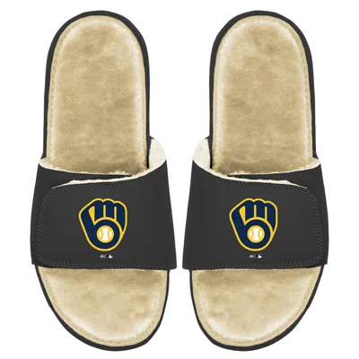 Milwaukee Brewers ISlide Men's Faux Fur Slide Sandals - Black/Tan