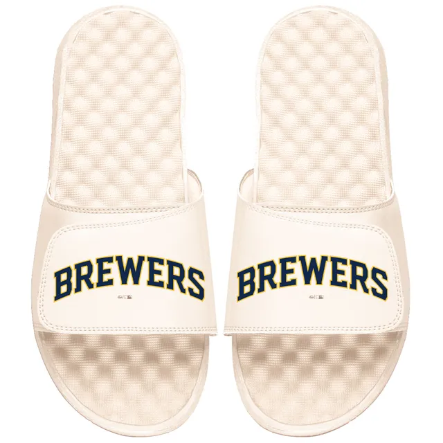 Youth ISlide Navy Milwaukee Brewers Spray Paint Slide Sandals