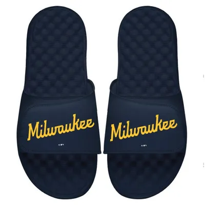 Milwaukee Brewers ISlide Wordmark Slide Sandals - Navy