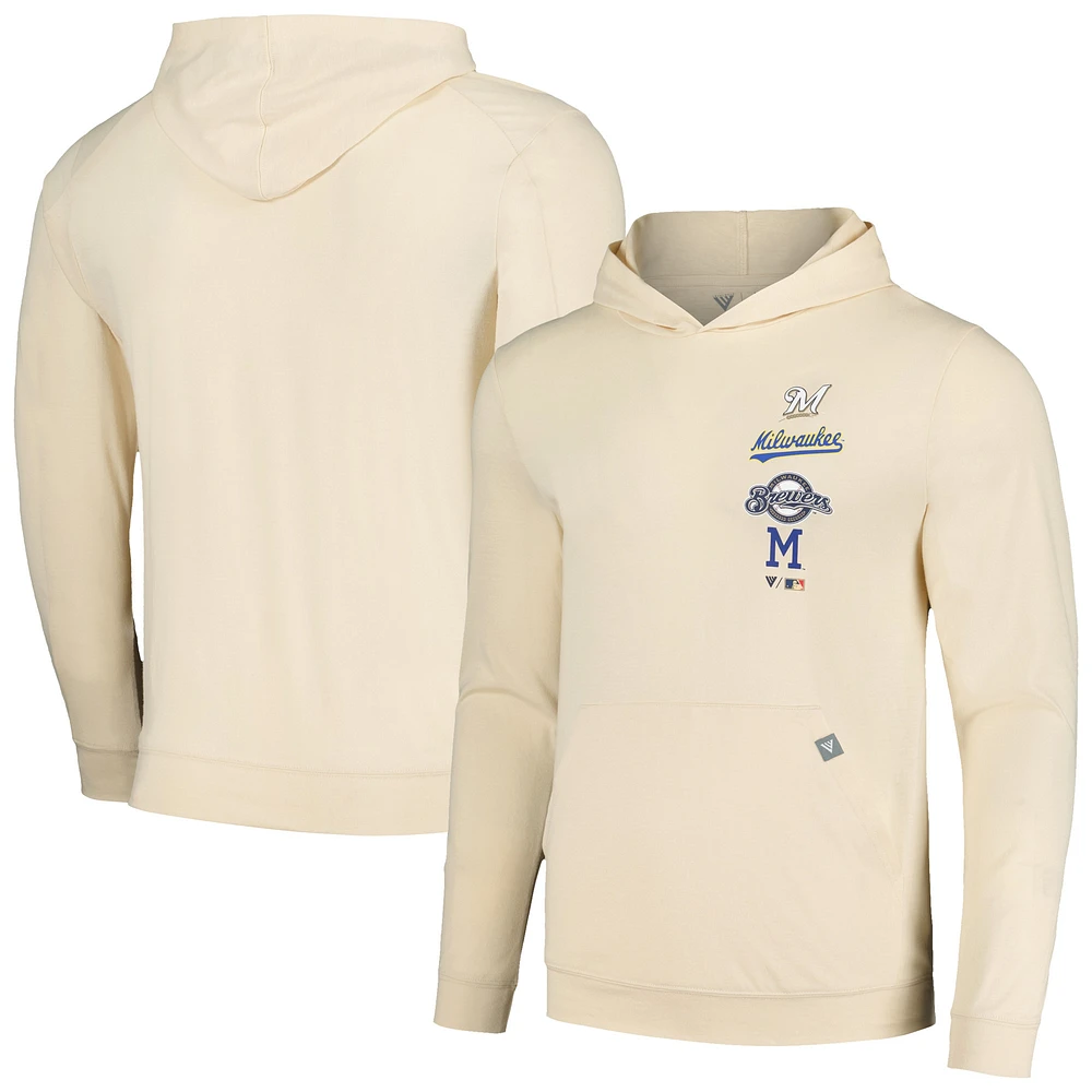 Men's Levelwear Cream Milwaukee Brewers Base Line Pullover Hoodie