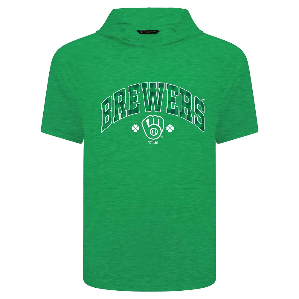 Sweat à capuche manches courtes et carreaux Phase de la Saint-Patrick des Milwaukee Brewers pour hommes Levelwear Green