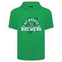T-shirt à capuche manches courtes et imprimé Shamrock de la Saint-Patrick des Milwaukee Brewers pour homme Levelwear