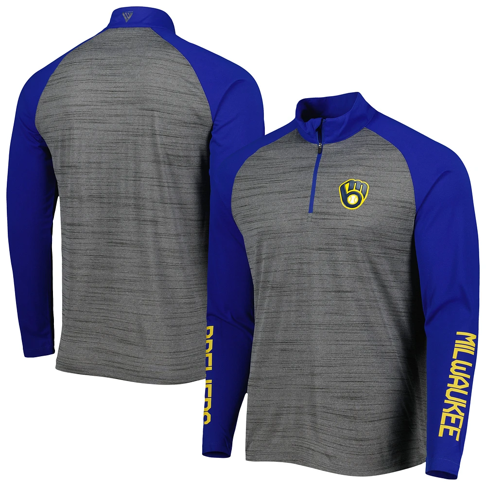 Haut Levelwear Heather Grey pour hommes Milwaukee Brewers Vandal Raglan Quarter-Zip Top