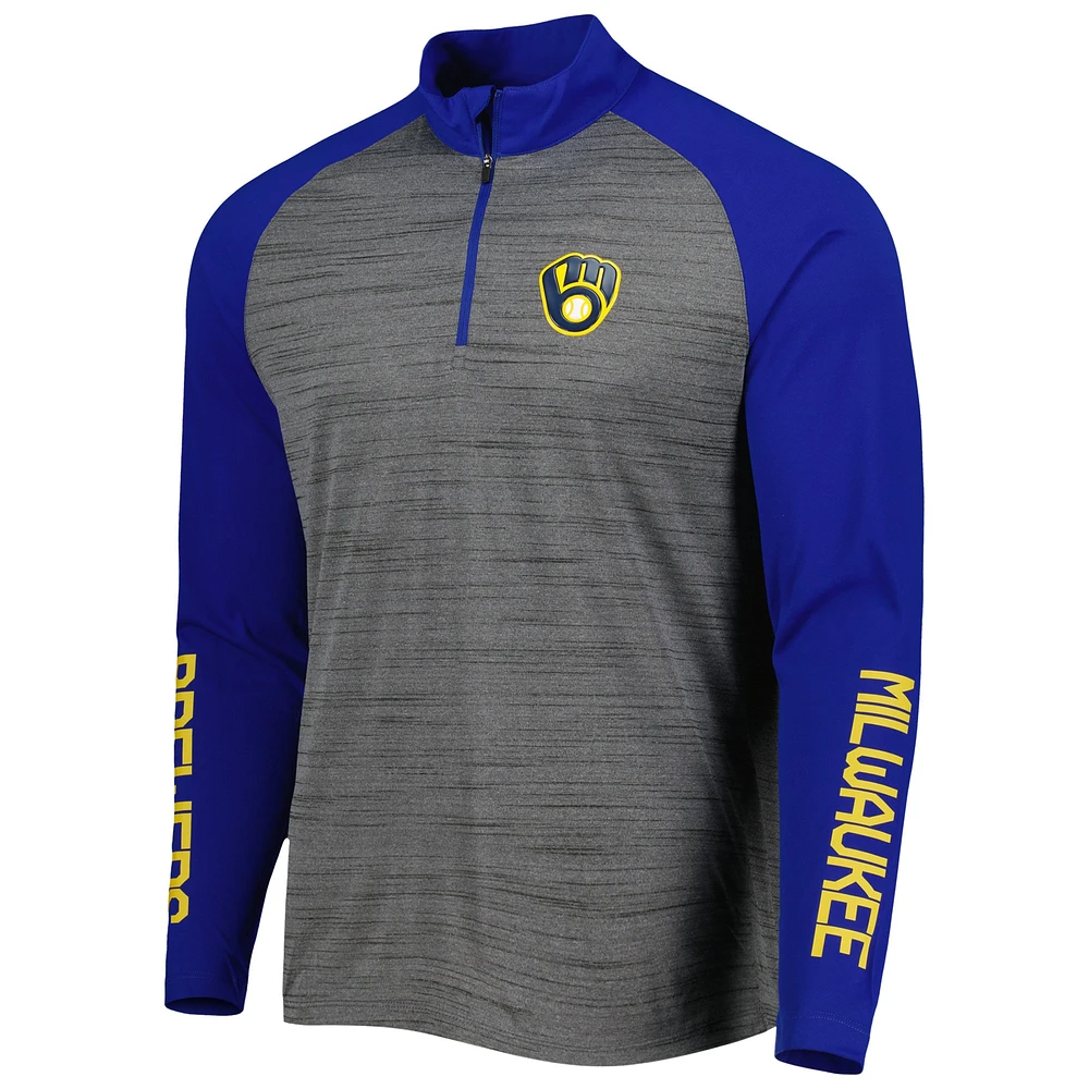 Haut Levelwear Heather Grey pour hommes Milwaukee Brewers Vandal Raglan Quarter-Zip Top