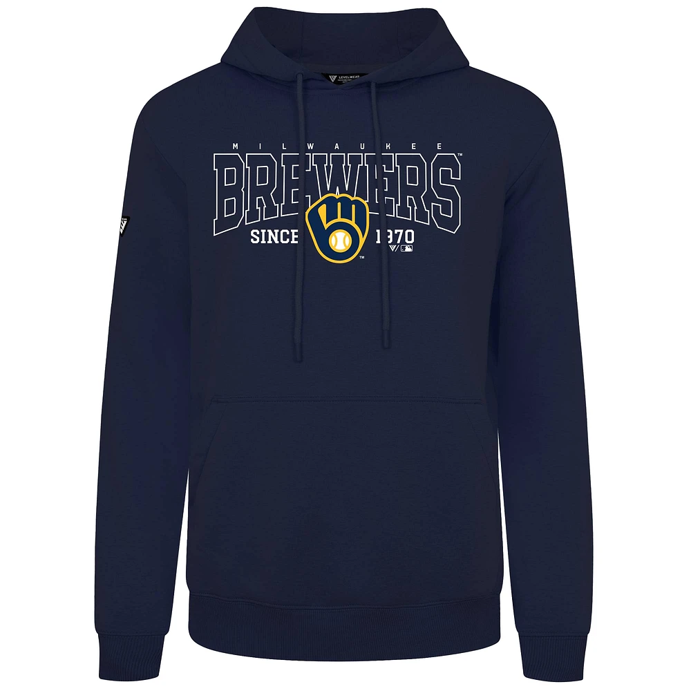 Men's Levelwear Navy Milwaukee Brewers Accolade Podium Textbook Pullover Hoodie
