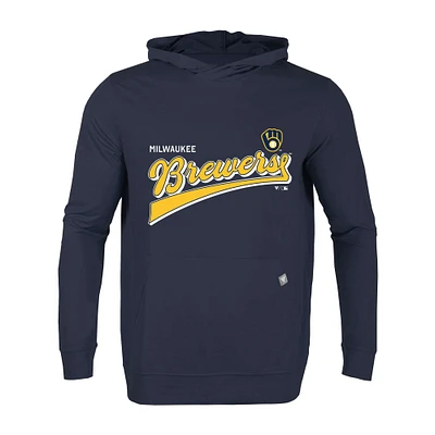 Men's Levelwear Navy Milwaukee Brewers Relay Vintage Team 2.0 Pullover Hoodie