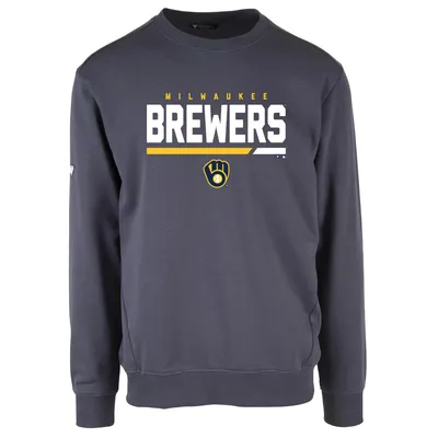 Men's Antigua Heathered Navy Milwaukee Brewers Reward Crewneck Pullover Sweatshirt Size: Small