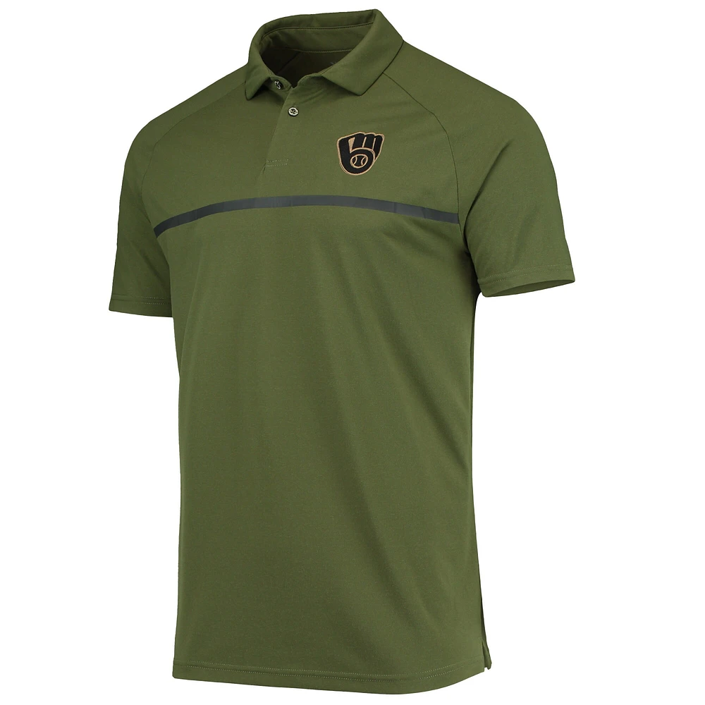 Men's Levelwear Olive Milwaukee Brewers Delta Sector Raglan Polo