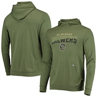 Men's Levelwear Olive Milwaukee Brewers Delta Thrive Tri-Blend Pullover Hoodie