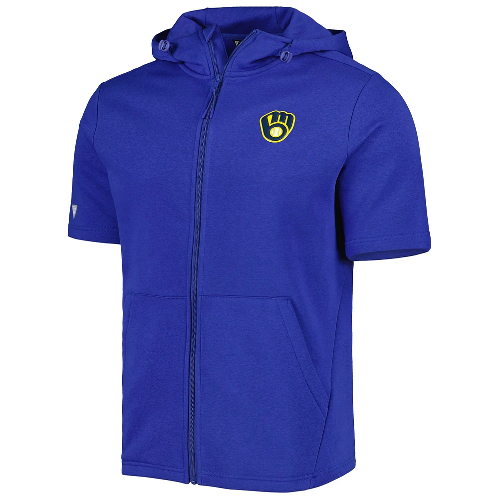 Men's Levelwear Royal Milwaukee Brewers Recruit Full-Zip Short Sleeve Hoodie