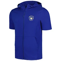 Men's Levelwear Royal Milwaukee Brewers Recruit Short Sleeve Full-Zip Hoodie