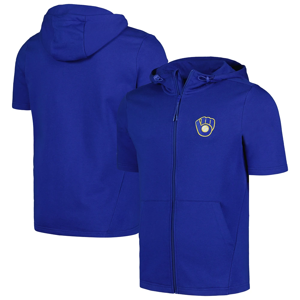 Men's Levelwear Royal Milwaukee Brewers Recruit Short Sleeve Full-Zip Hoodie