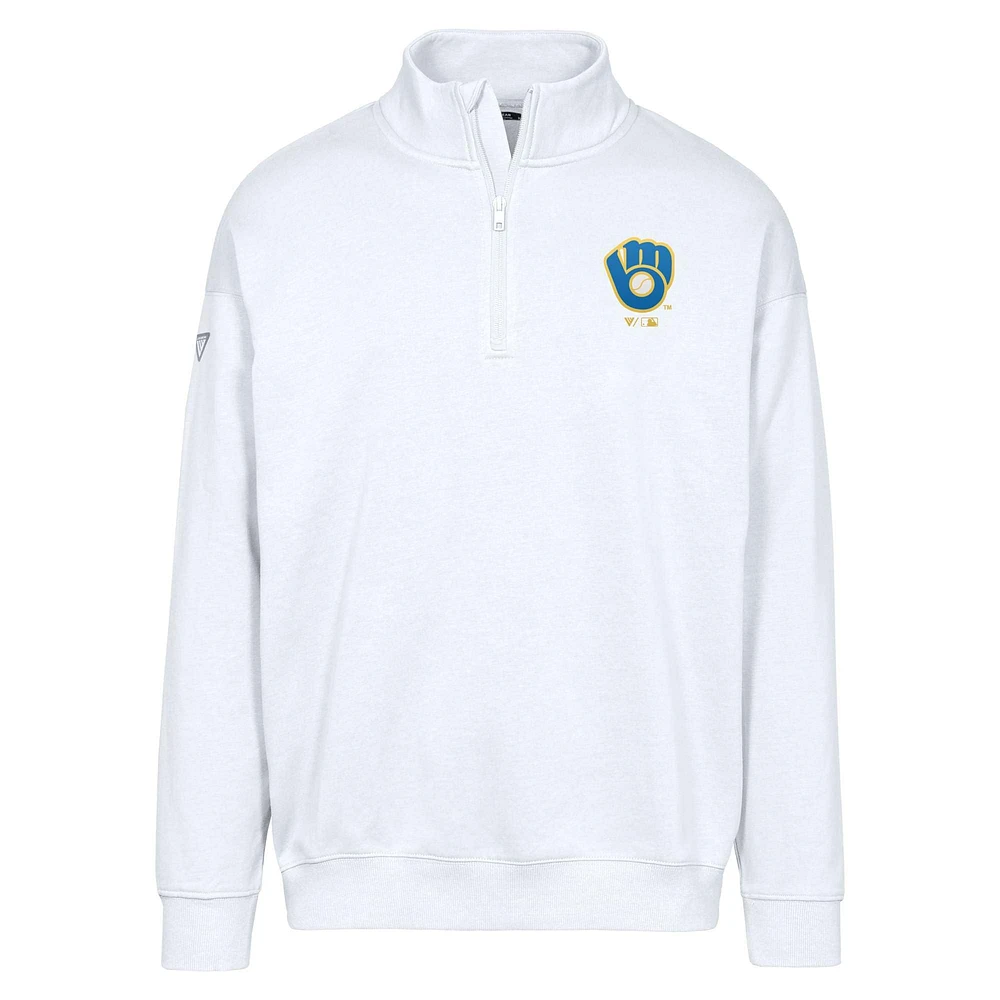 Men's Levelwear  White Milwaukee Brewers Cooperstown Collection Murray Quarter-Zip Sweatshirt