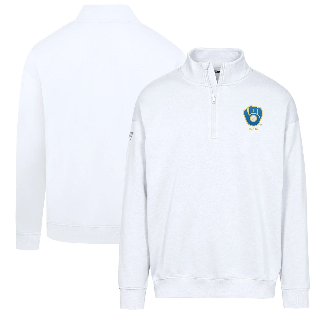 Men's Levelwear White Milwaukee Brewers Cooperstown Collection Murray Quarter-Zip Sweatshirt