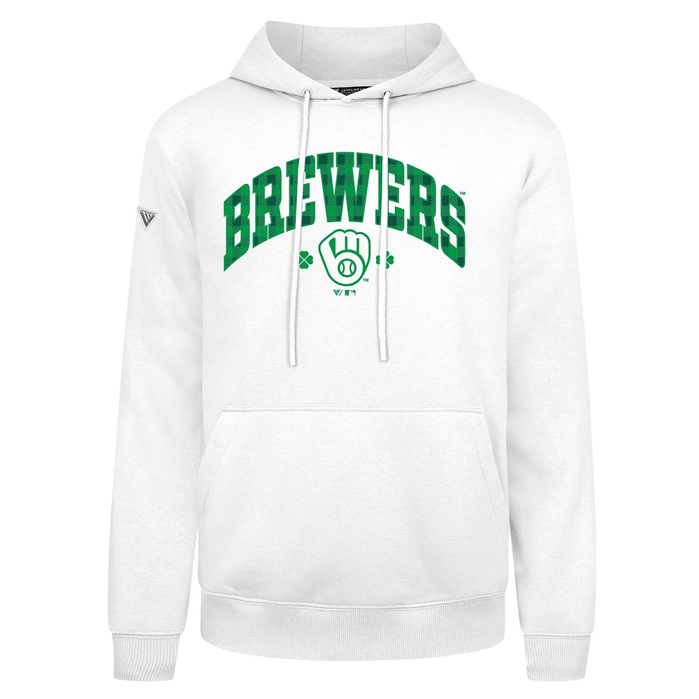 Sweat à capuche carreaux Podium de la Saint-Patrick des Milwaukee Brewers pour homme Levelwear blanc