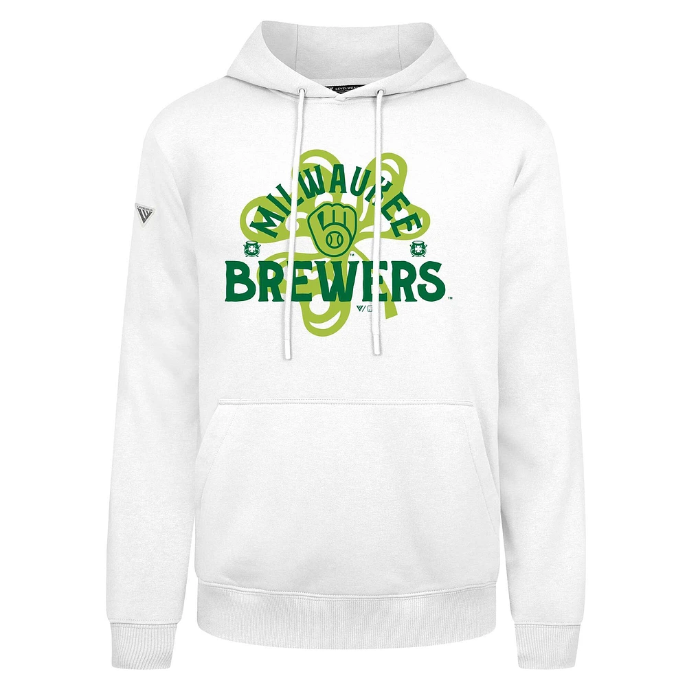 Sweat à capuche blanc pour homme Milwaukee Brewers St. Patrick's Day Podium Shamrock