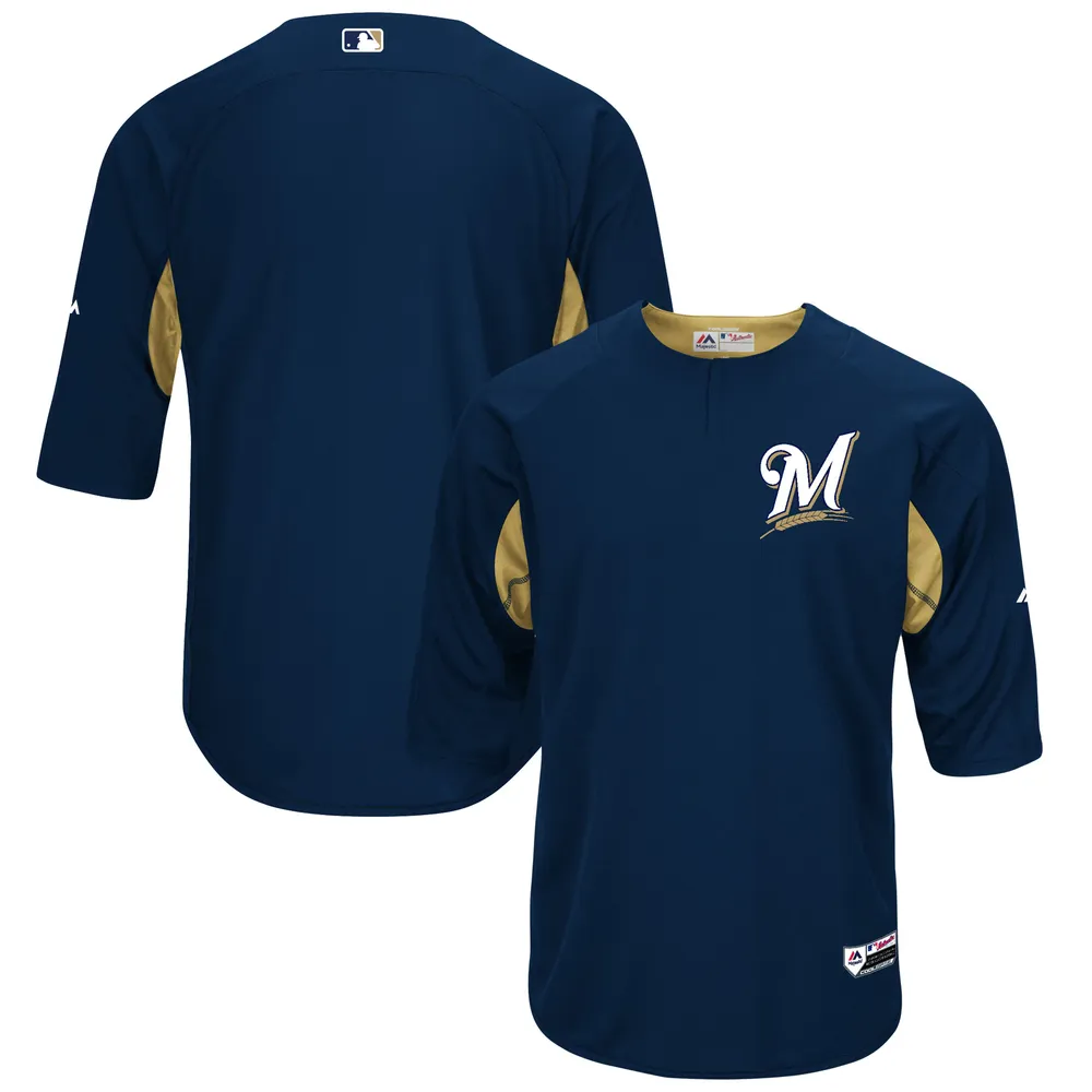 Milwaukee Brewers Nike MLB Authentic Long Sleeve Shirt Men's Navy/Gold New  XL
