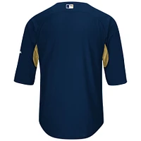 Maillot d'entraînement au bâton à manches 3/4 pour homme Majestic Navy/Gold Milwaukee Brewers Authentic Collection