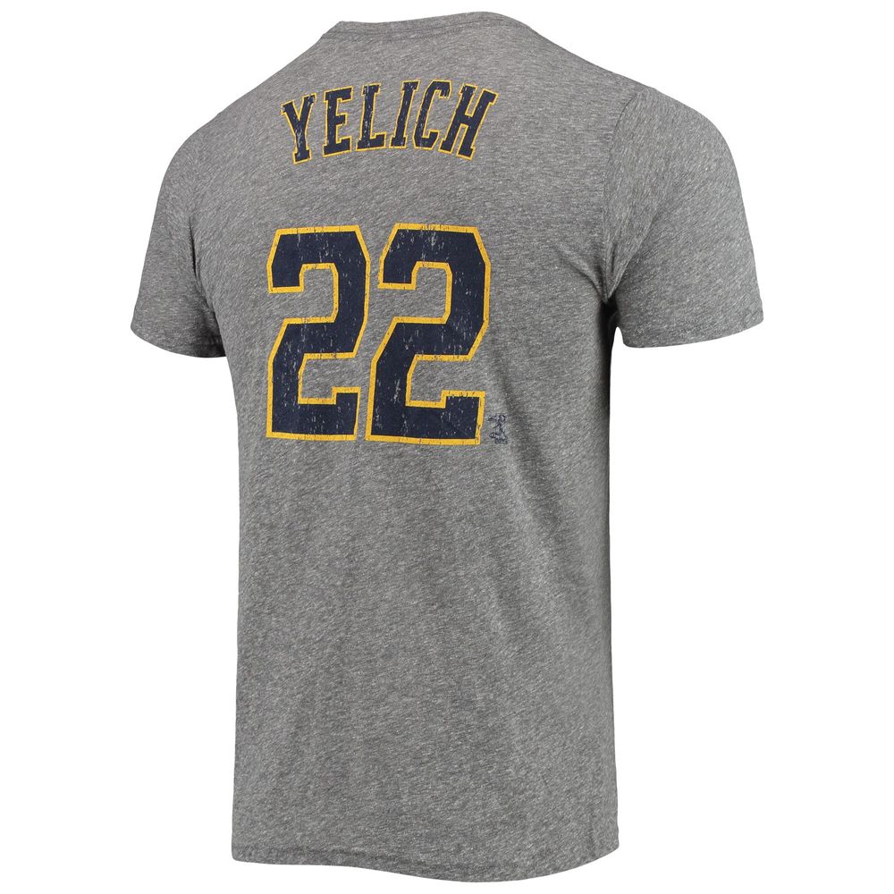 Men's Majestic Threads Christian Yelich Heathered Gray Milwaukee Brewers  Alternate Name & Number Tri-Blend T-Shirt