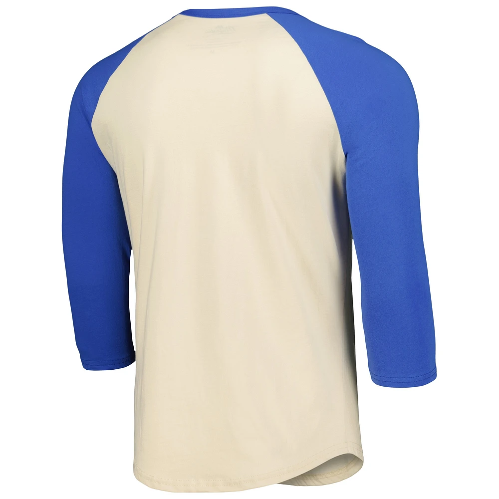 T-shirt raglan à manches 3/4 Majestic Threads crème/Royal Milwaukee Brewers pour hommes