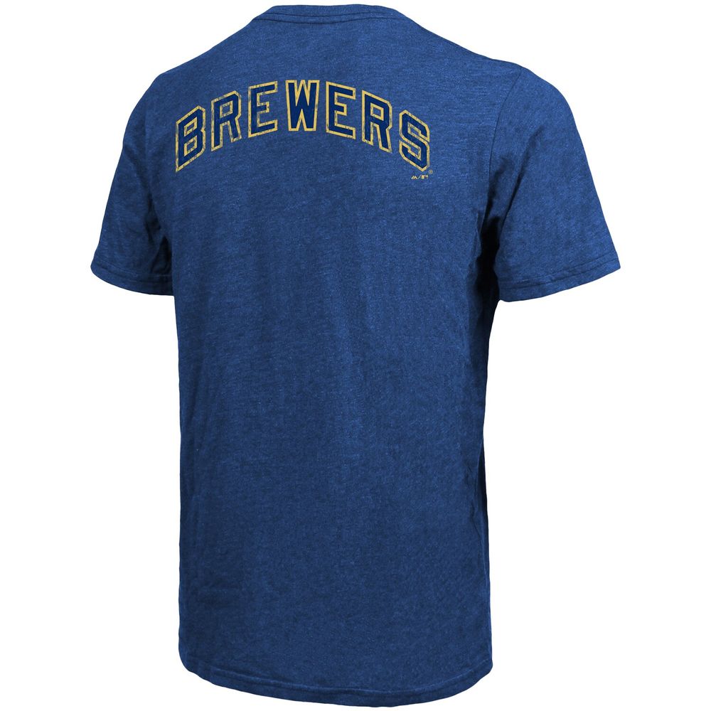 Men's Majestic Threads Royal Milwaukee Brewers Throwback Logo Tri-Blend T-Shirt