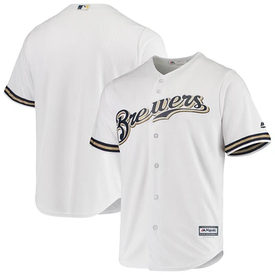 Maillot officiel de l'équipe Majestic White des Milwaukee Brewers pour homme