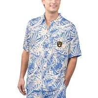 Men's Margaritaville Royal Milwaukee Brewers Monstera Print Party Button-Up Shirt