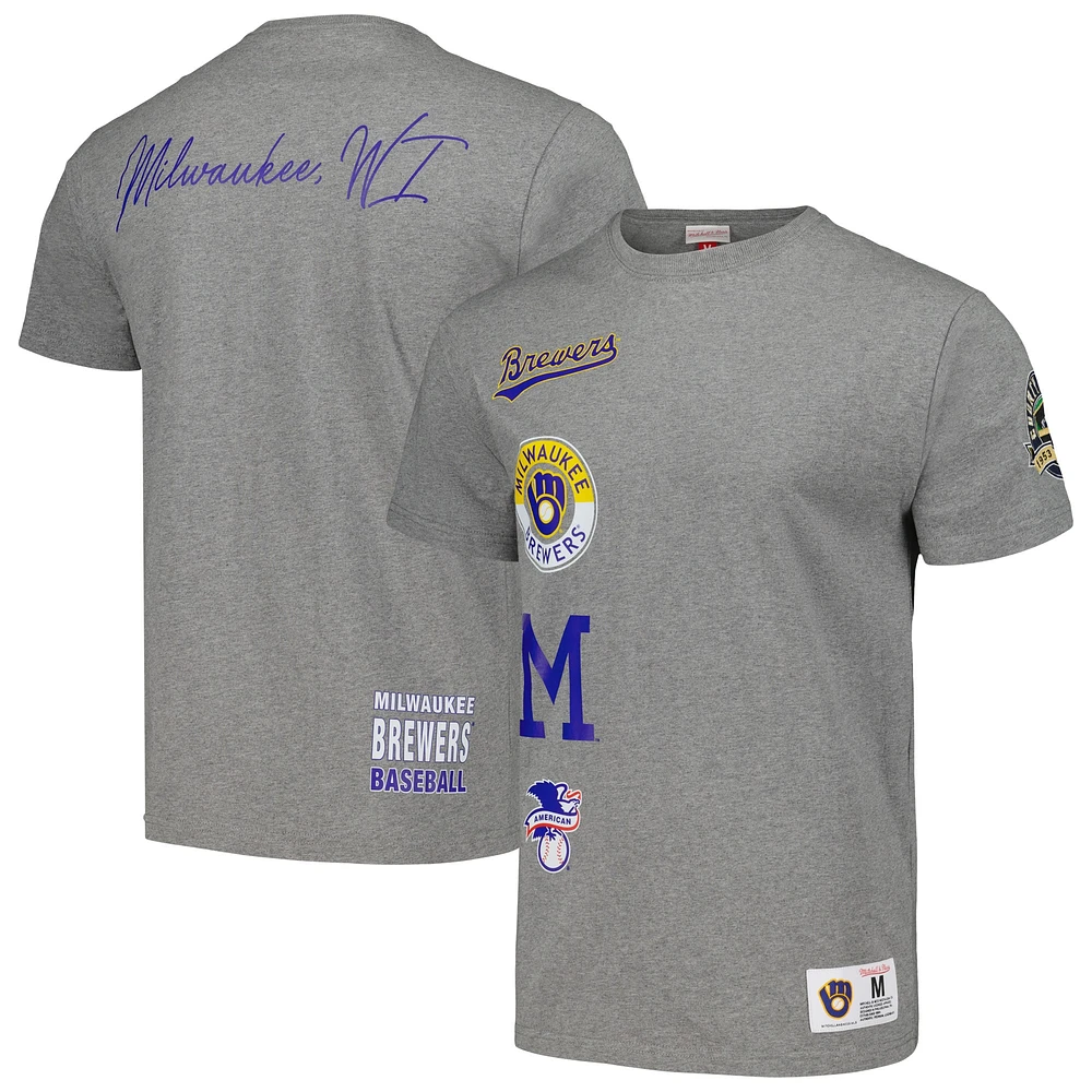 T-shirt pour homme Mitchell & Ness gris chiné Milwaukee Brewers Cooperstown Collection City