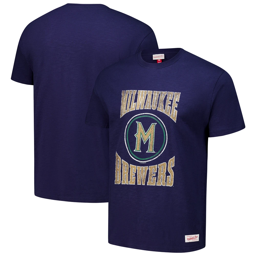 T-shirt bleu marine Mitchell & Ness pour homme avec logo arqué des Milwaukee Brewers