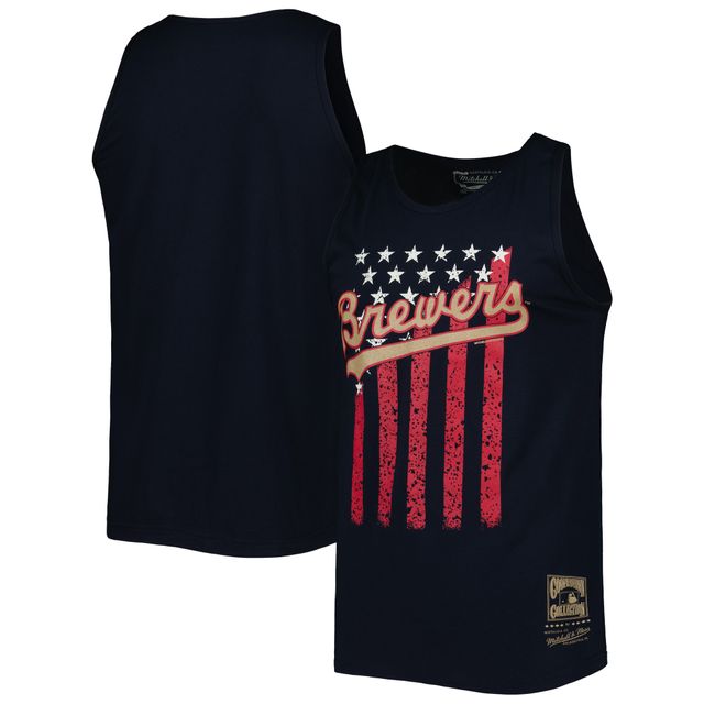 Débardeur pour homme Mitchell & Ness Navy Milwaukee Brewers Cooperstown Collection Stars and Stripes