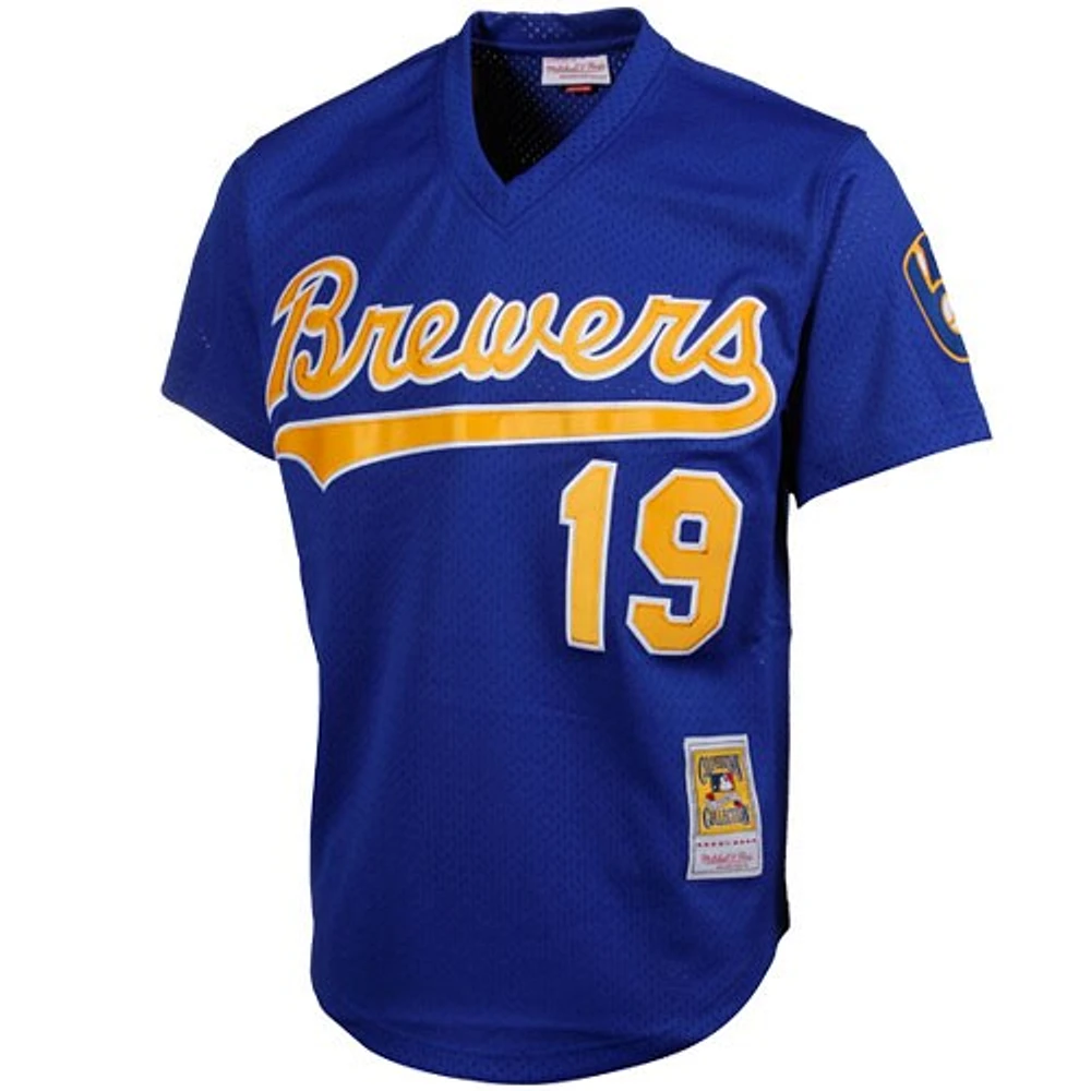 Maillot d'entraînement de frappeur en maille Mitchell & Ness Robin Yount Royal Milwaukee Brewers Cooperstown pour hommes