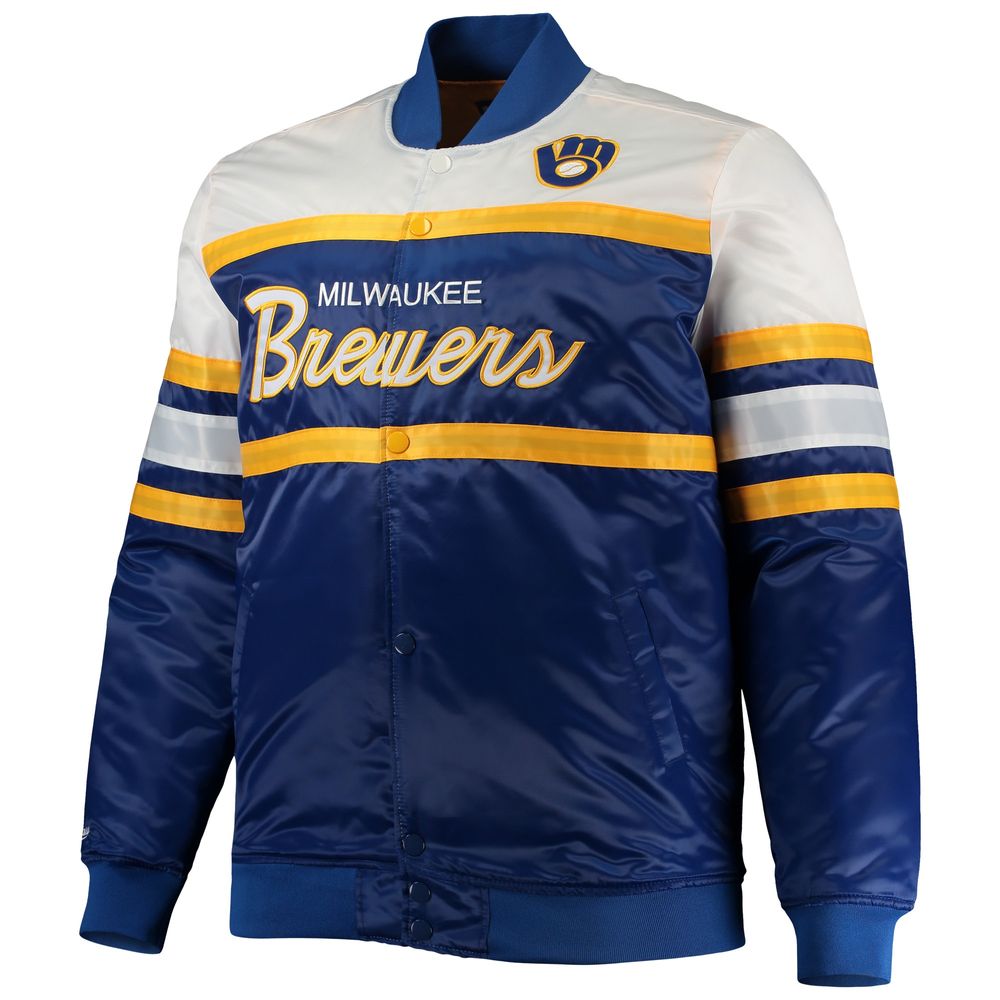 Men's Mitchell & Ness Royal/Gold Milwaukee Brewers Big Tall Coaches Satin Full-Snap Jacket