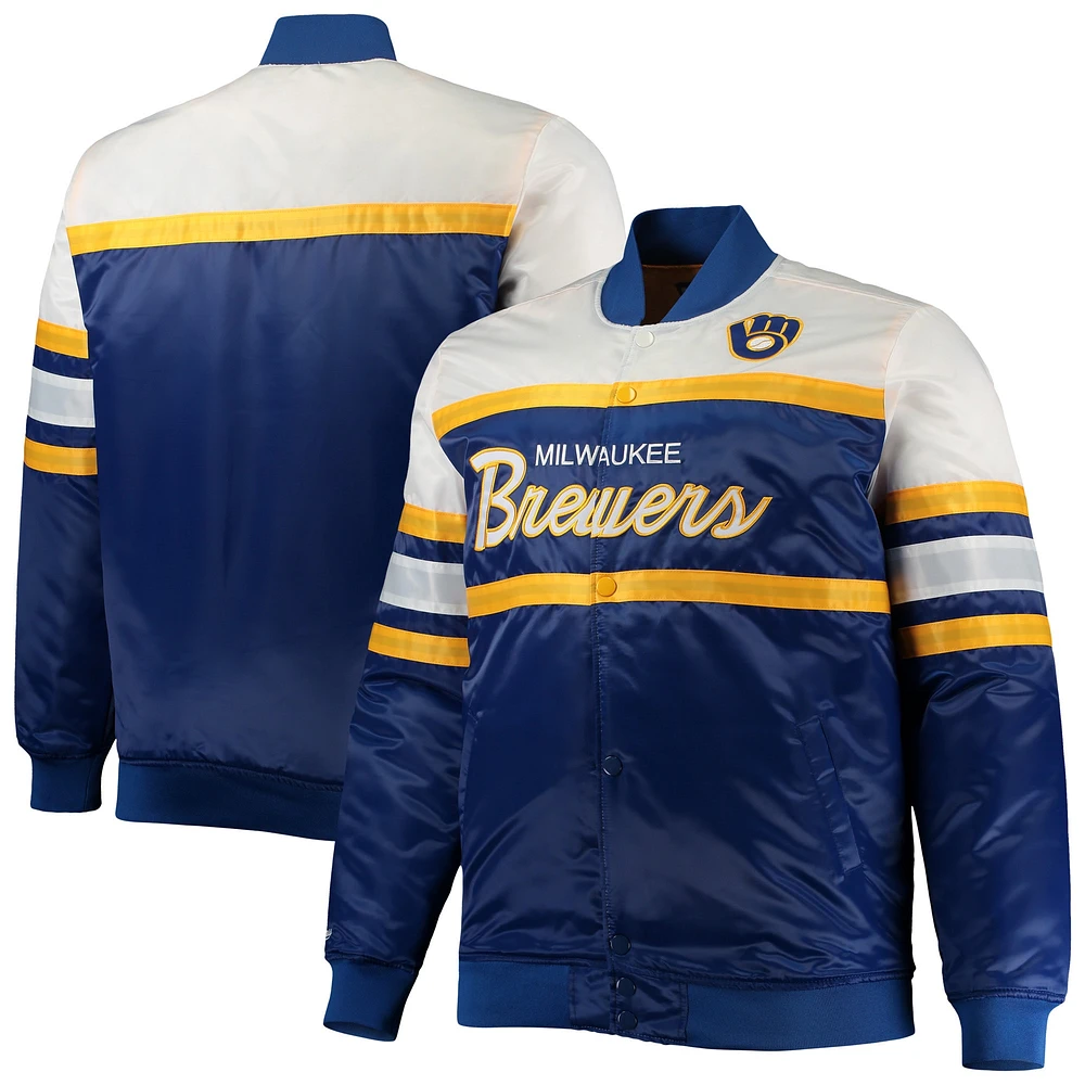 Men's Mitchell & Ness Royal/Gold Milwaukee Brewers Big Tall Coaches Satin Full-Snap Jacket