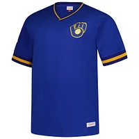 T-shirt col V Mitchell & Ness Royal Milwaukee Brewers pour homme, grandes tailles