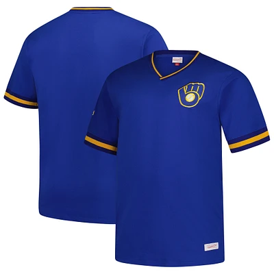 T-shirt col V Mitchell & Ness Royal Milwaukee Brewers pour homme, grandes tailles
