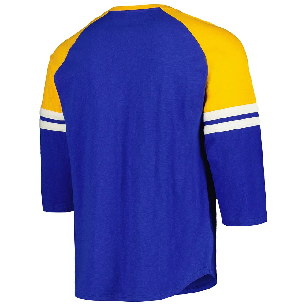 Men's Mitchell & Ness Royal Milwaukee Brewers Cooperstown Collection Legendary Raglan Slub Henley 3/4-Sleeve T-Shirt