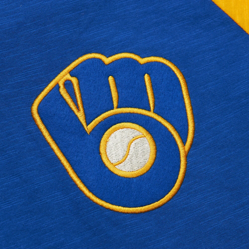 Men's Mitchell & Ness Royal Milwaukee Brewers Cooperstown Collection Legendary Raglan Slub Henley 3/4-Sleeve T-Shirt