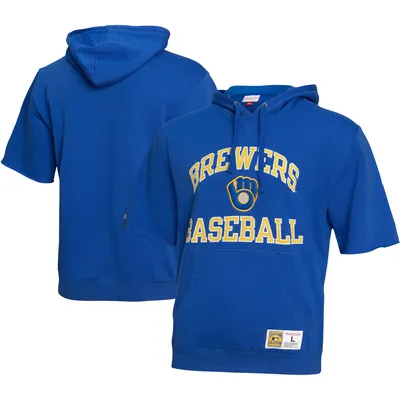 Milwaukee Brewers Mitchell & Ness Cooperstown Collection Washed Fleece Pullover Short Sleeve Hoodie - Royal
