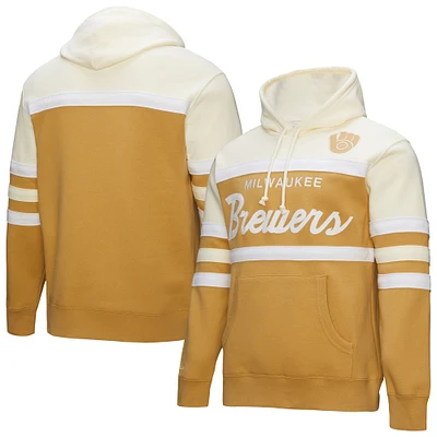 Men's Mitchell & Ness Tan/Cream Milwaukee Brewers Head Coach Pullover Hoodie