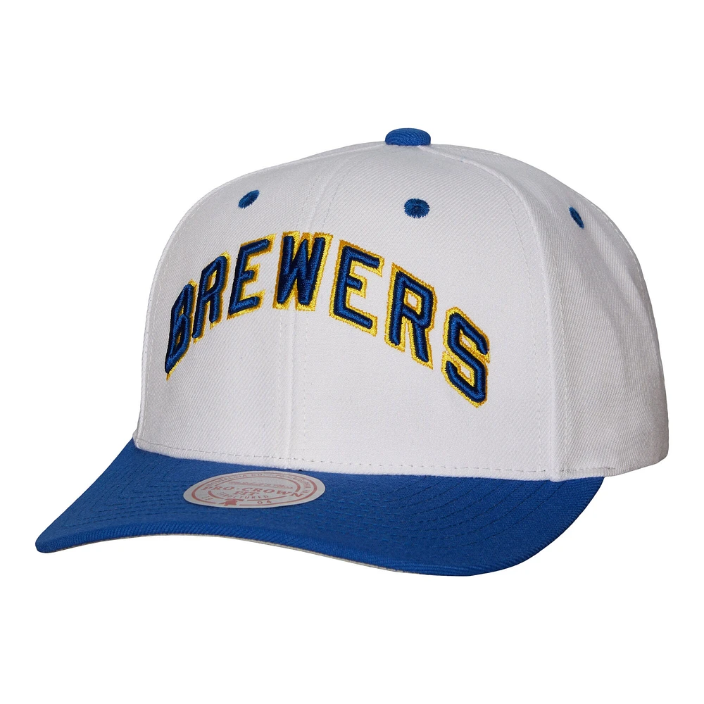 Mitchell & Ness pour homme blanc Milwaukee Brewers Cooperstown Collection Pro Crown Snapback Hat