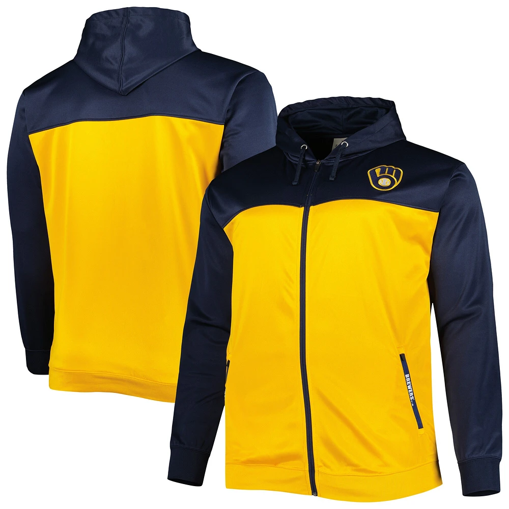 Men's Navy/Gold Milwaukee Brewers Big & Tall Yoke Full-Zip Hoodie