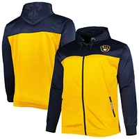 Men's Navy/Gold Milwaukee Brewers Big & Tall Yoke Full-Zip Hoodie