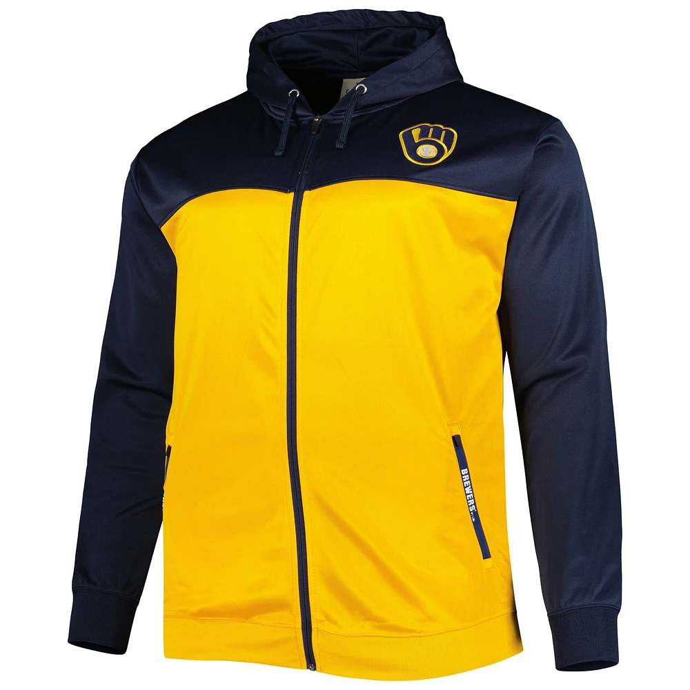 Men's Navy/Gold Milwaukee Brewers Big & Tall Yoke Full-Zip Hoodie