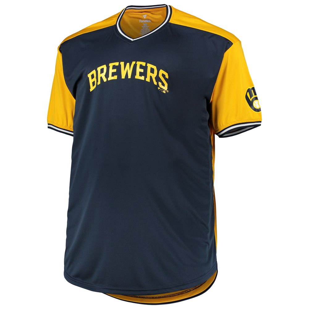Men's Navy/Gold Milwaukee Brewers Solid V-Neck T-Shirt